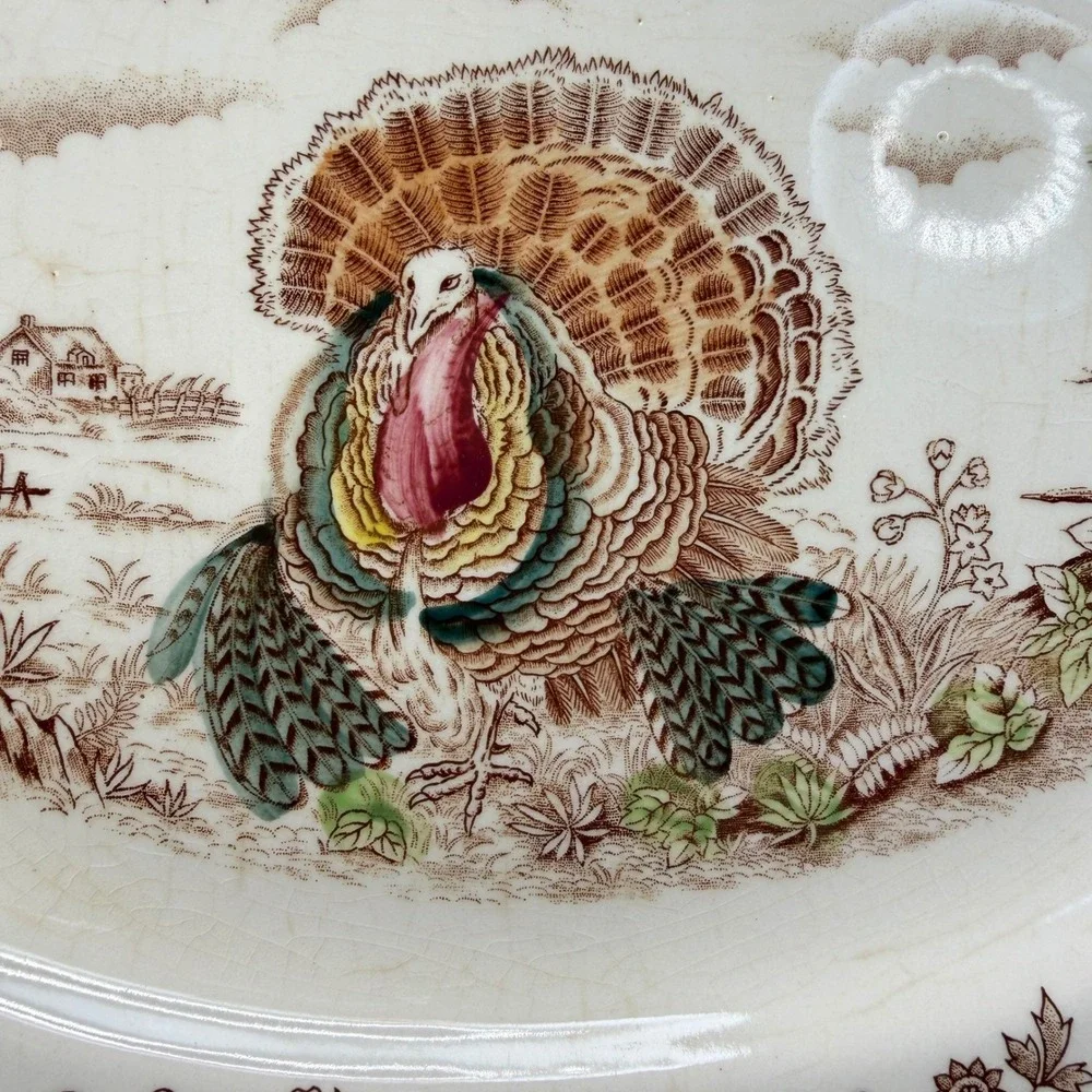 Vintage Fred Roberts‎ Co Turkey Platter Thanksgiving Serving Tray Japan 16 Inch